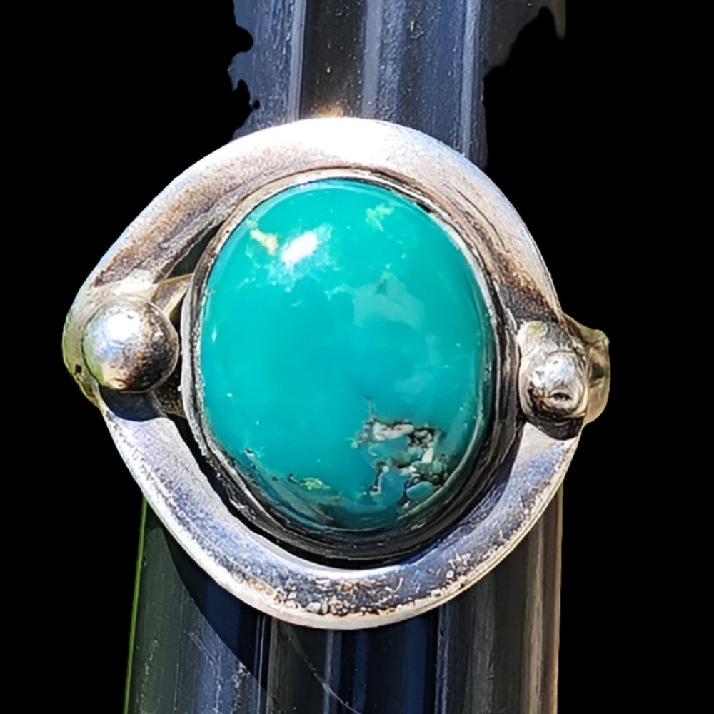 Native American Sterling Silver Artisan Bob Bradberry Ring with Turquoise Stone